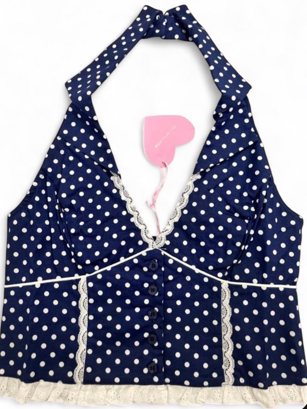coquette/dollette/romantic/preppy/retro polka dot Navy Blue Halter Top